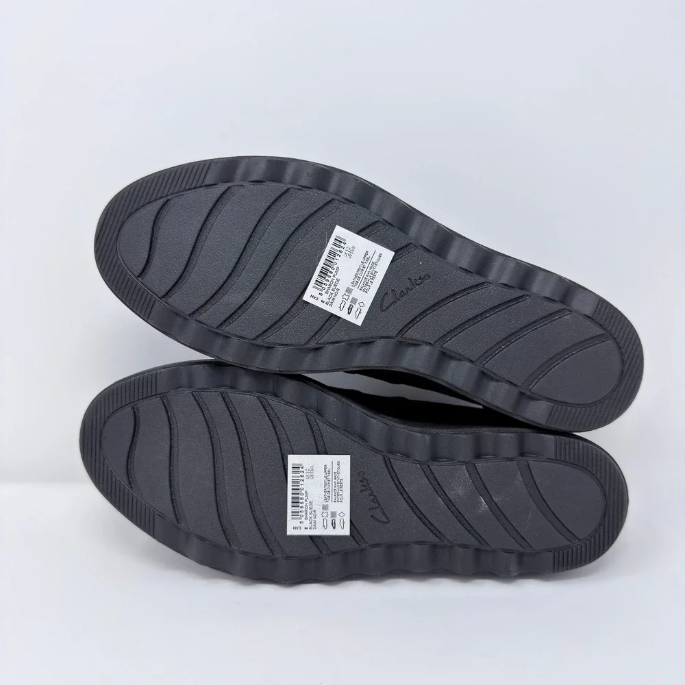 Clarks Sharon Pump Black Suede Wedge Loafers Womens 5.5M Slip On Shoes
